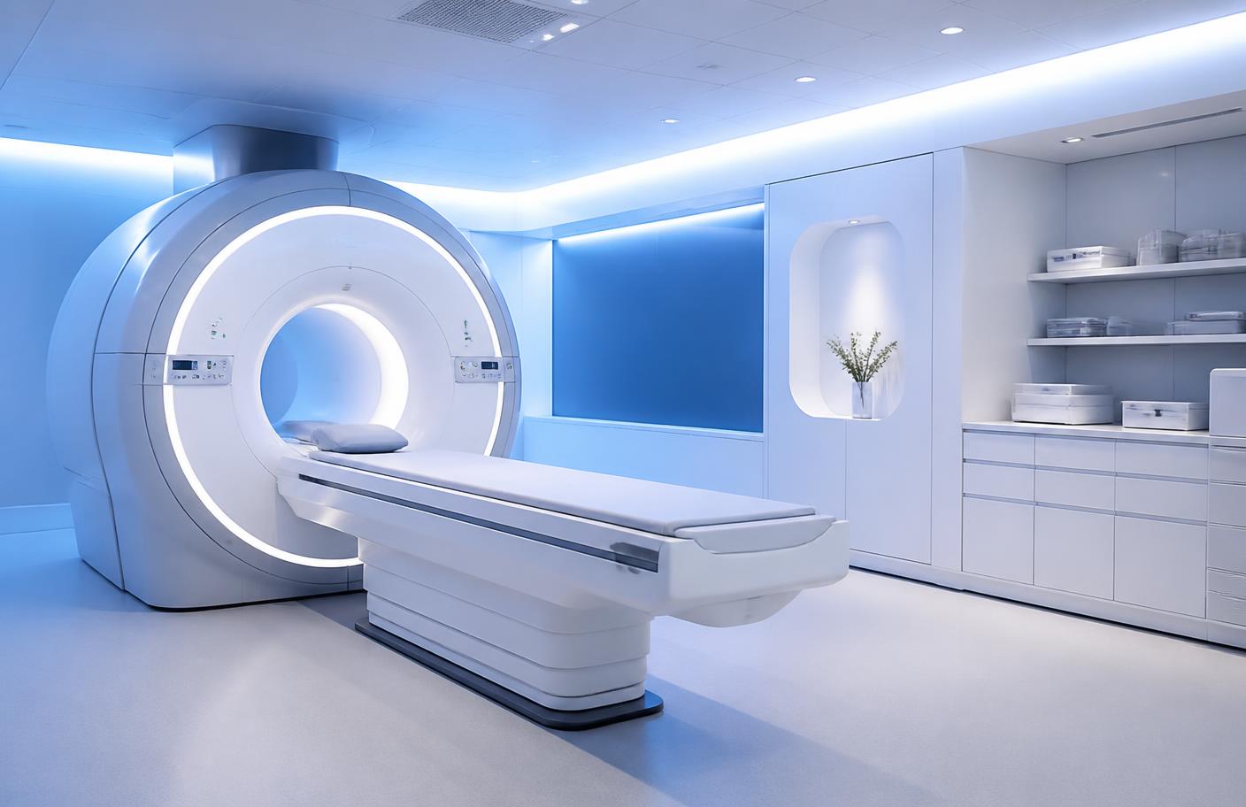 Sala de diagnóstico por imagem com equipamento clínico